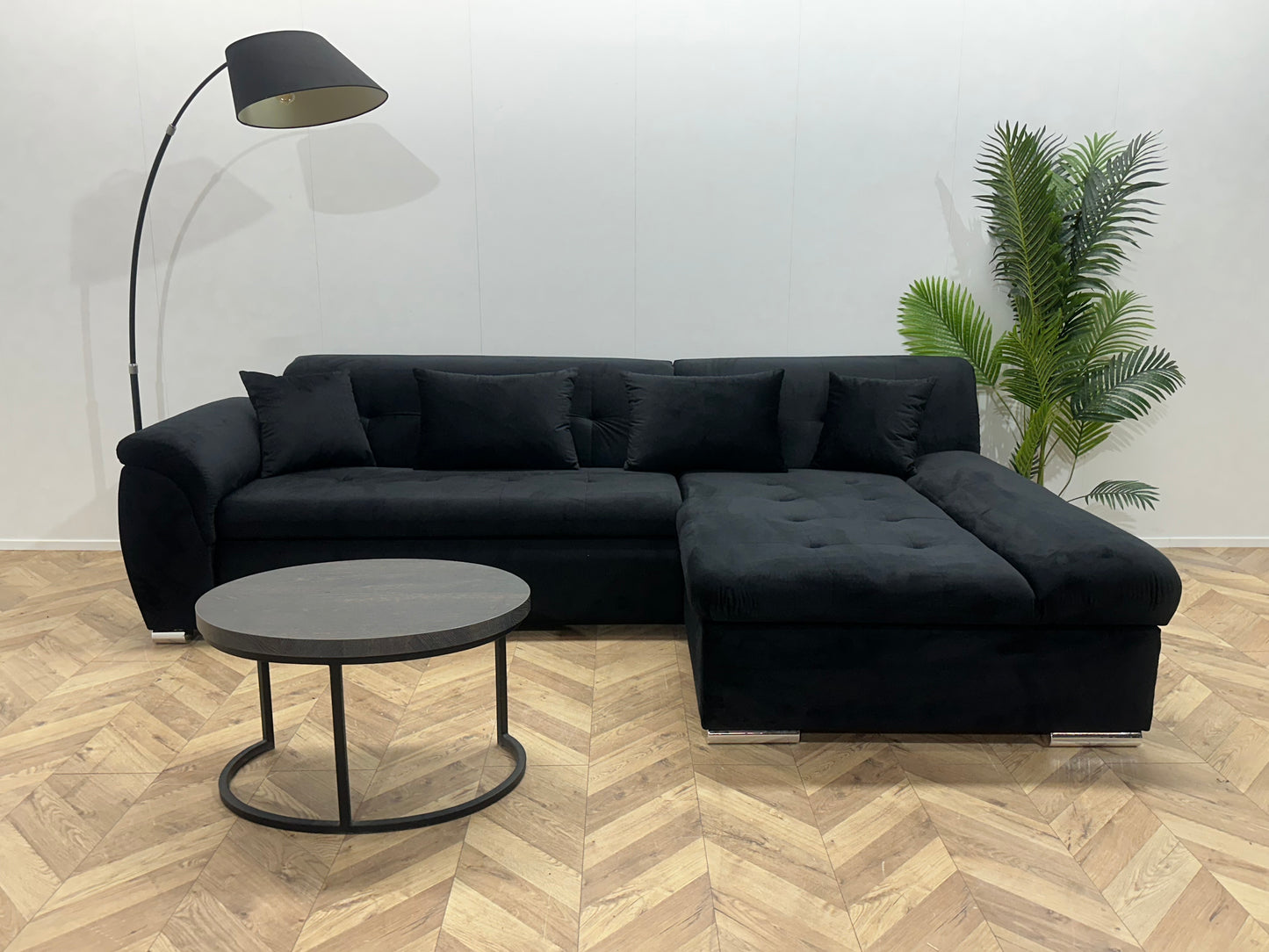 !Showroommodel! Zwart Velvet Hoekbank ~ Opbergruimte ~ Slaapfunctie