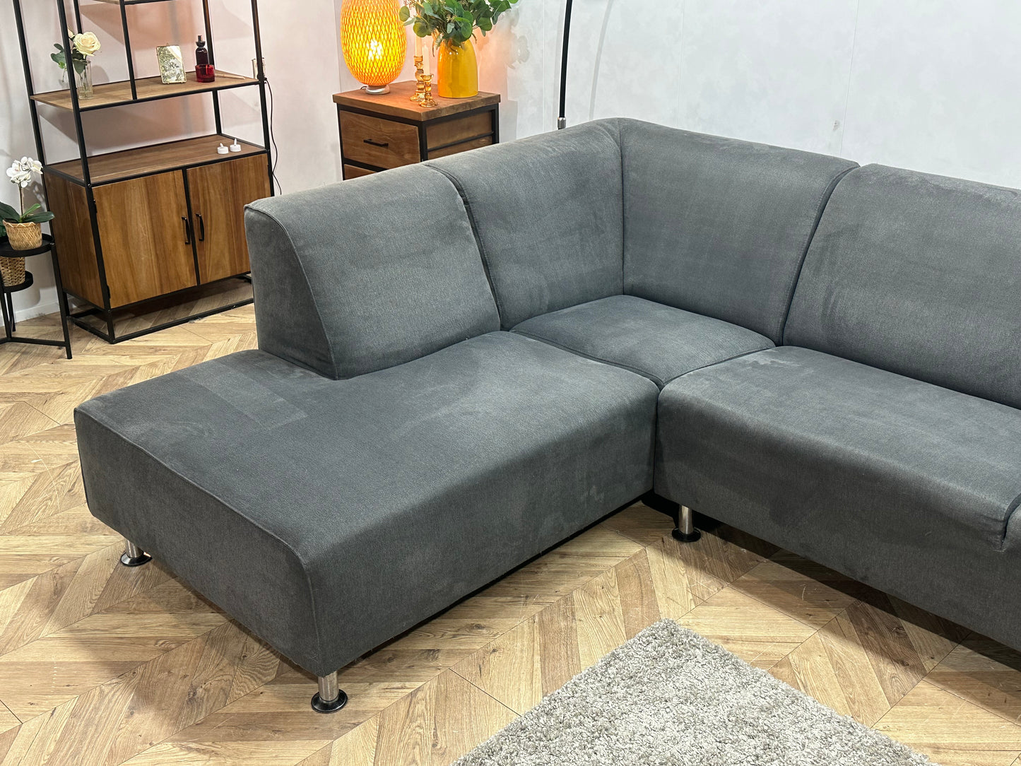 Antraciet Suède Stoffen Hoekbank ~ Vaste Kussens