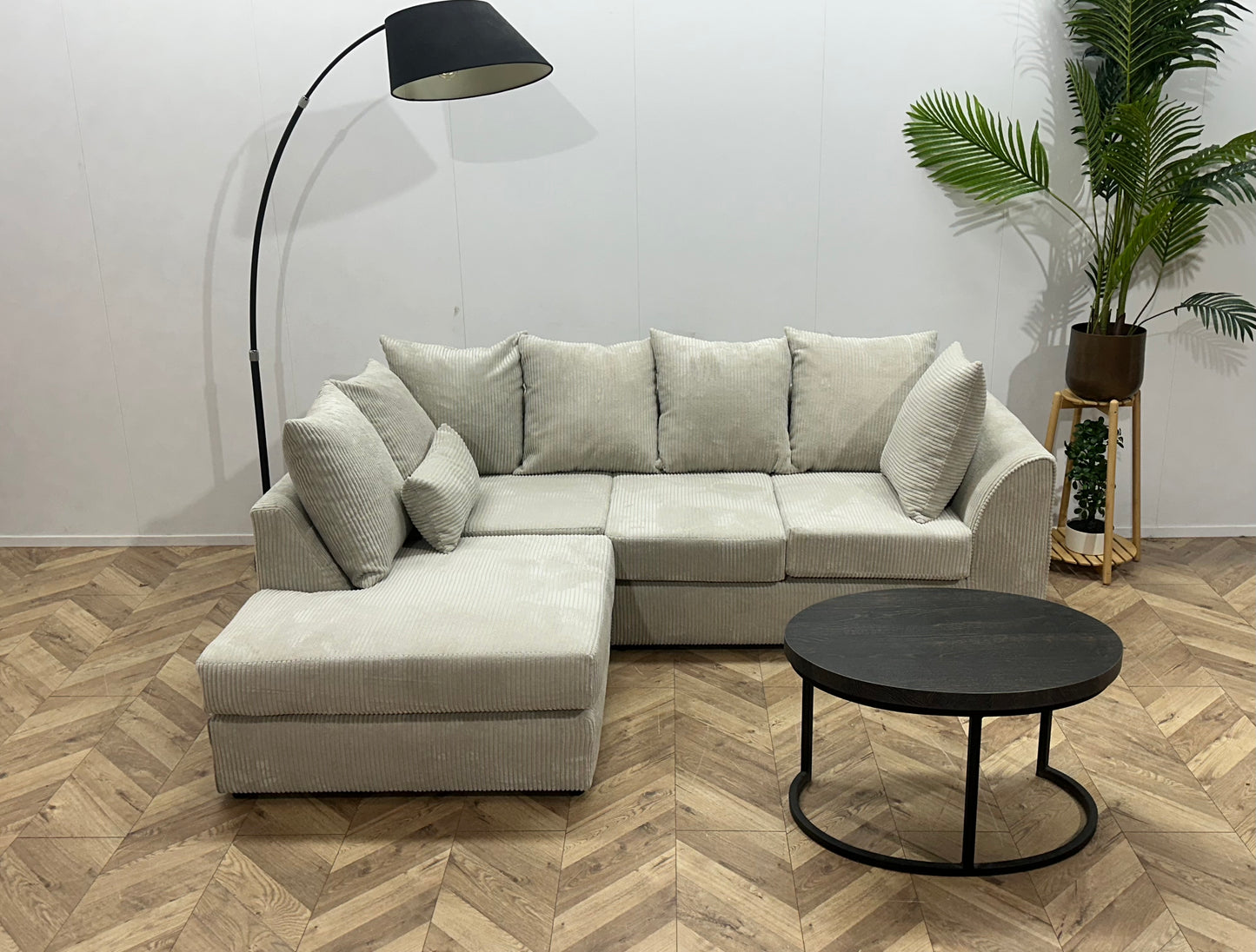 !Showroommodel! Witte/Crème Ribstof Hoekbank