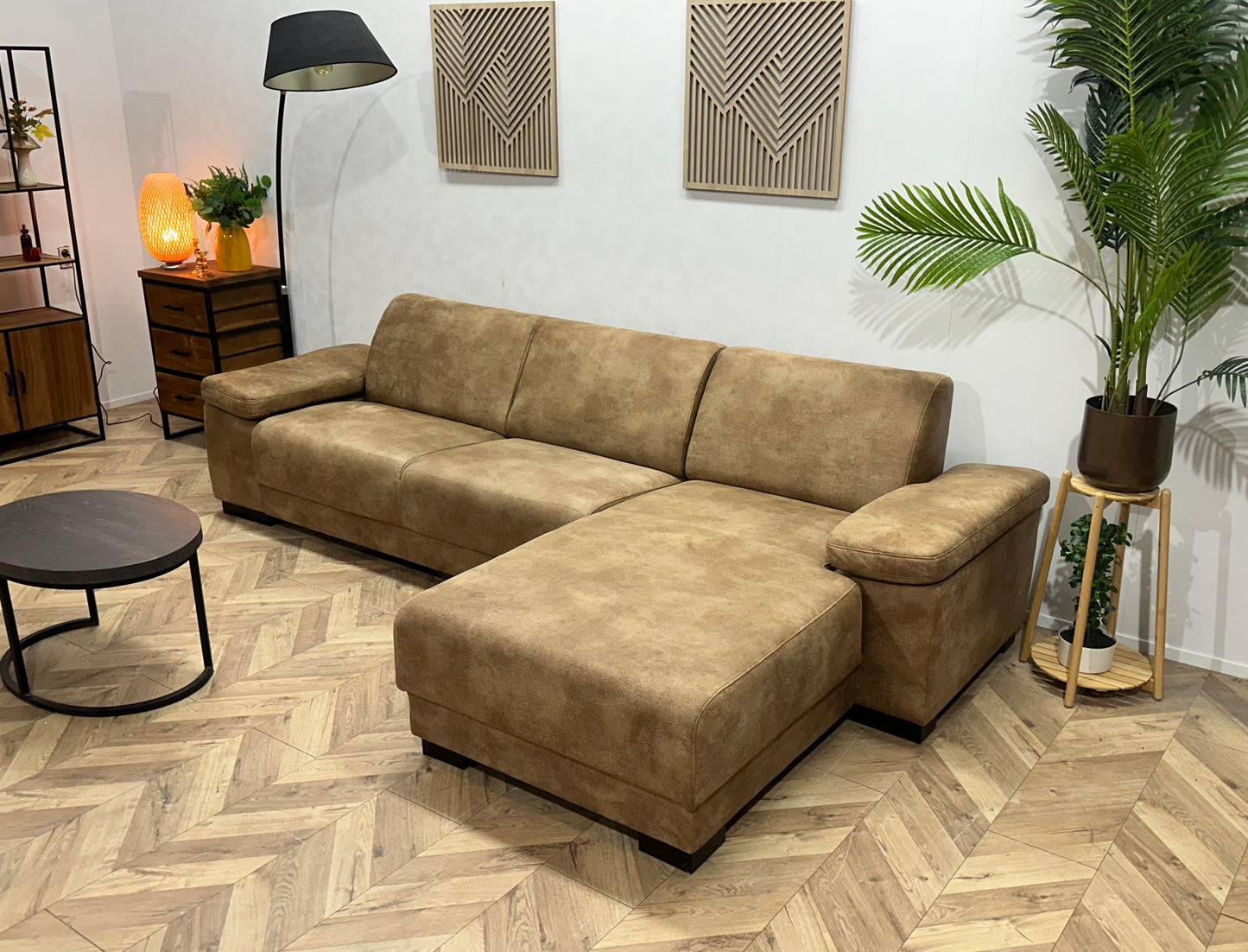 Bruine Suède Stoffen Hoekbank ~ Verstelbare Armsteunen