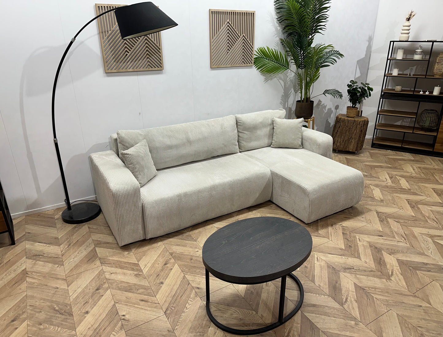 !Showroommodel! Witte Ribstof Hoekbank