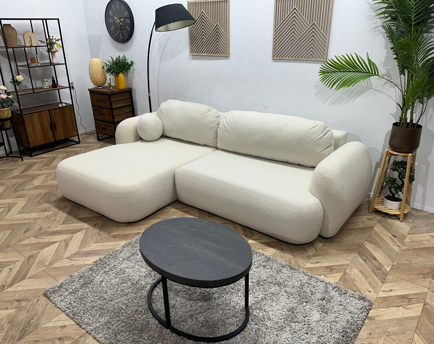 !Showroommodel! Witte Bouclé Stoffen Hoekbank