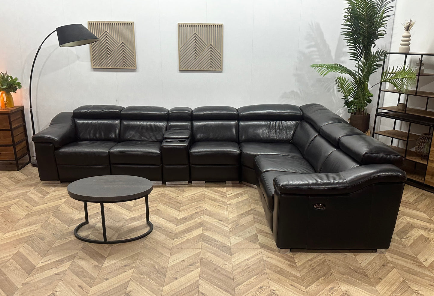 Zwart Echt Lederen Ruime Hoekbank ~ Relaxfunctie ~ Kleine Opbergruimte ~ Verstelbare Hoofdsteunen