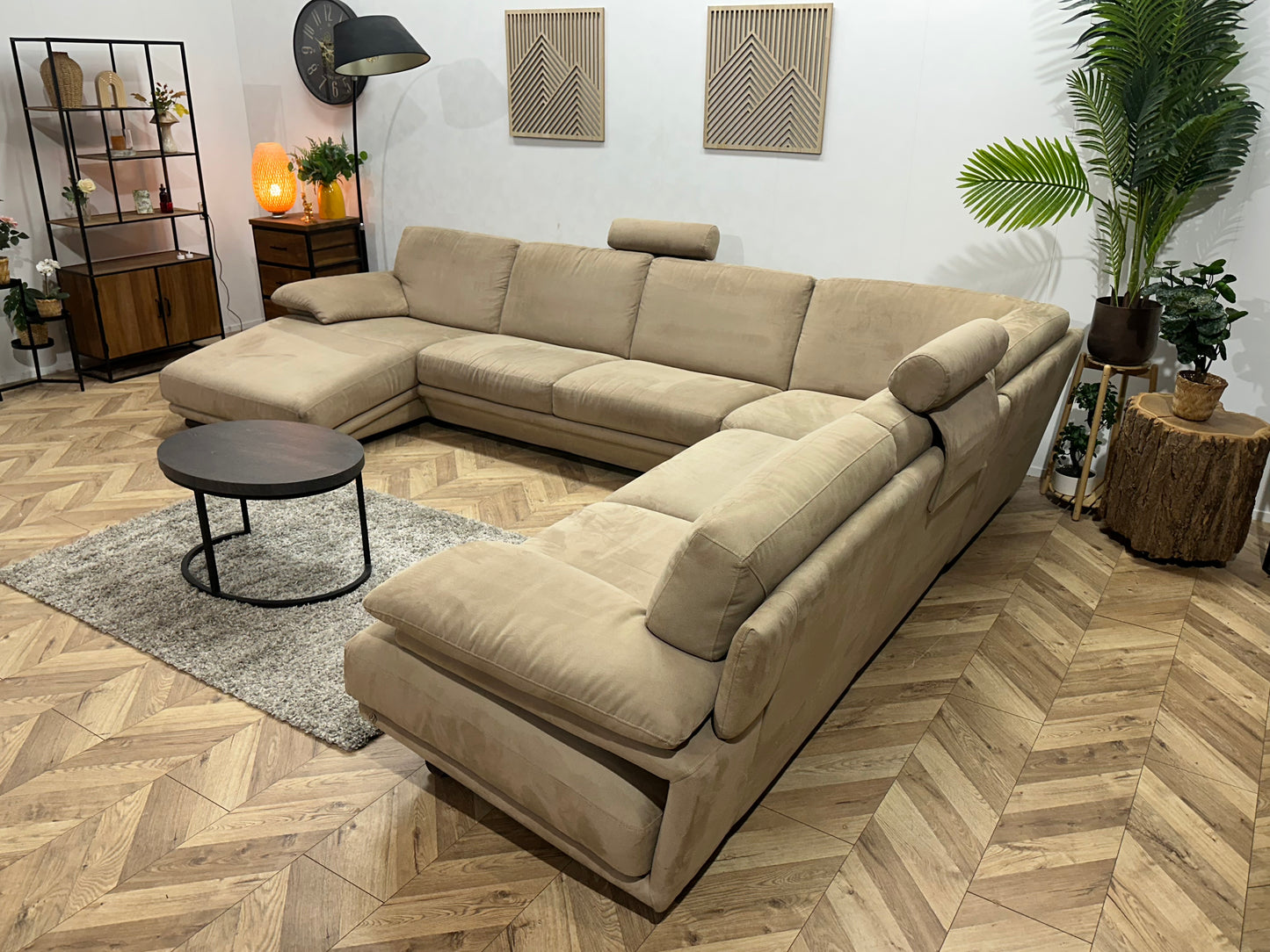 UrbanSofa Beige Velvet Design U Bank ~ Vaste Kussens