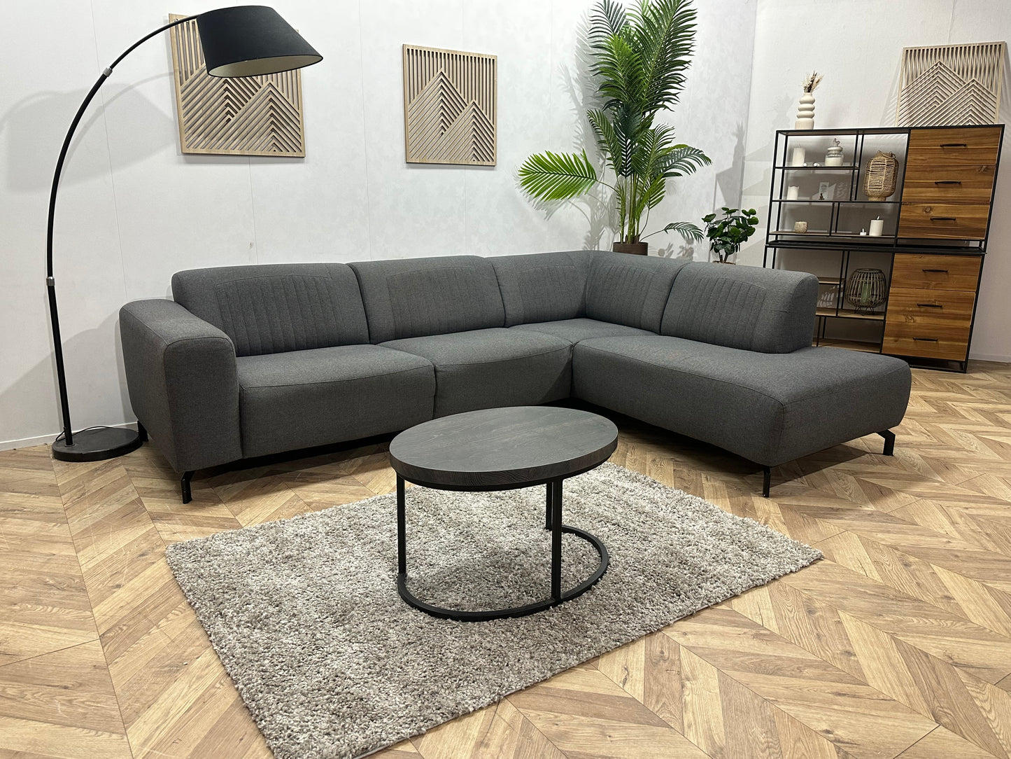 Grijze Hoekbank ~ Vaste Kussens