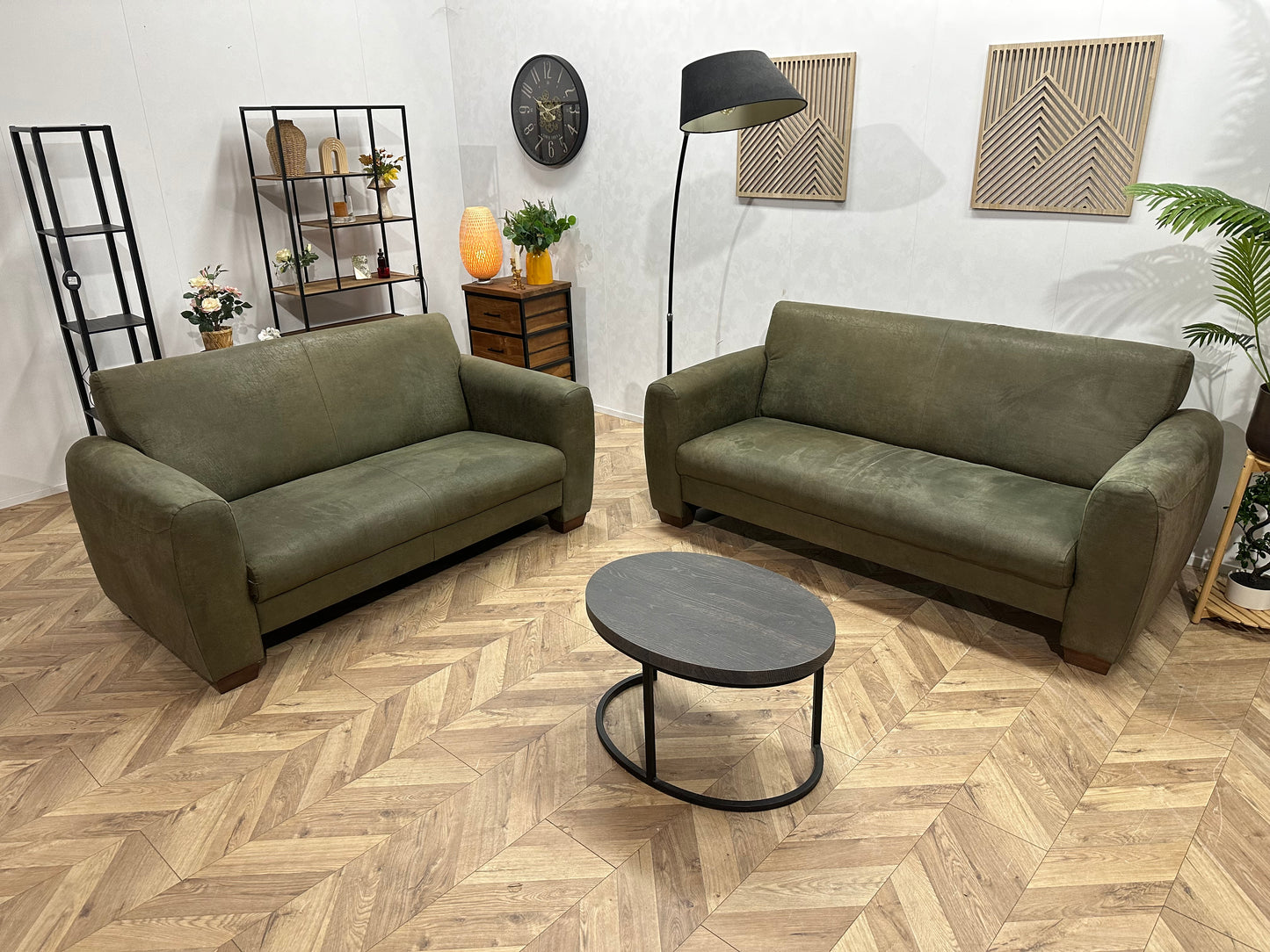 Groene Suède Stoffen Banken Set ~ Vaste Kussens