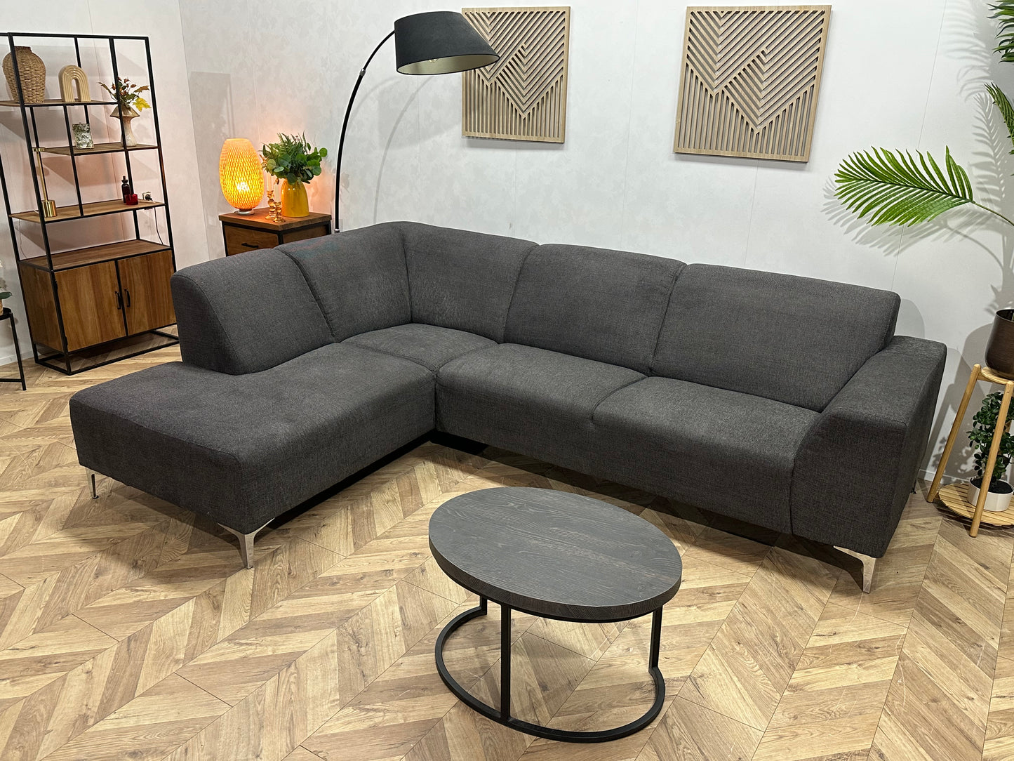 Antraciet Hoekbank ~ Vaste Kussens