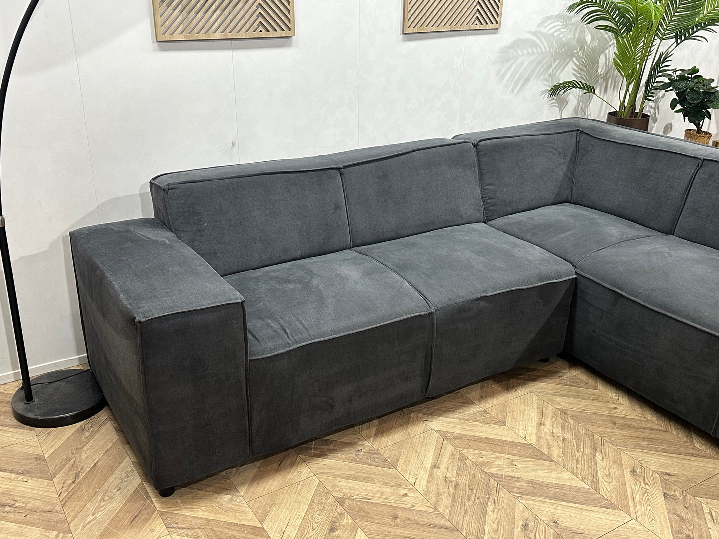 Antraciet Suède Stoffen Hoekbank ~ Vaste Kussens