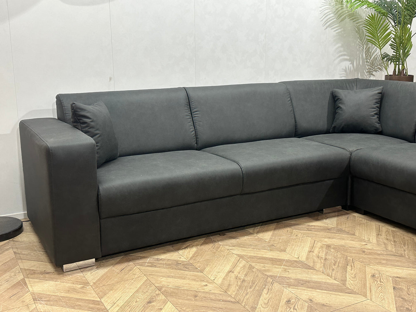 !Showroommodel! Antraciet Leather Look Hoekbank