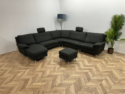 W.Schillig Antraciet U bank Inc Hocker ~ Vaste Kussens