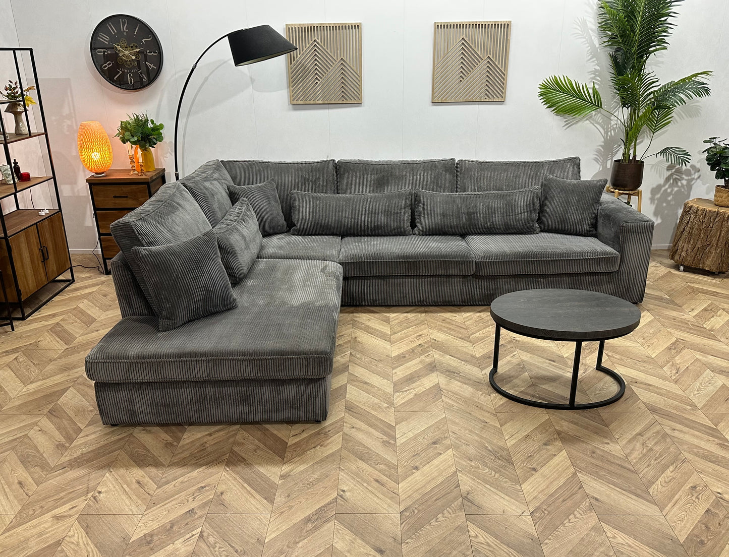 Antraciet Ribstof Hoekbank ~ Nieuwstaat