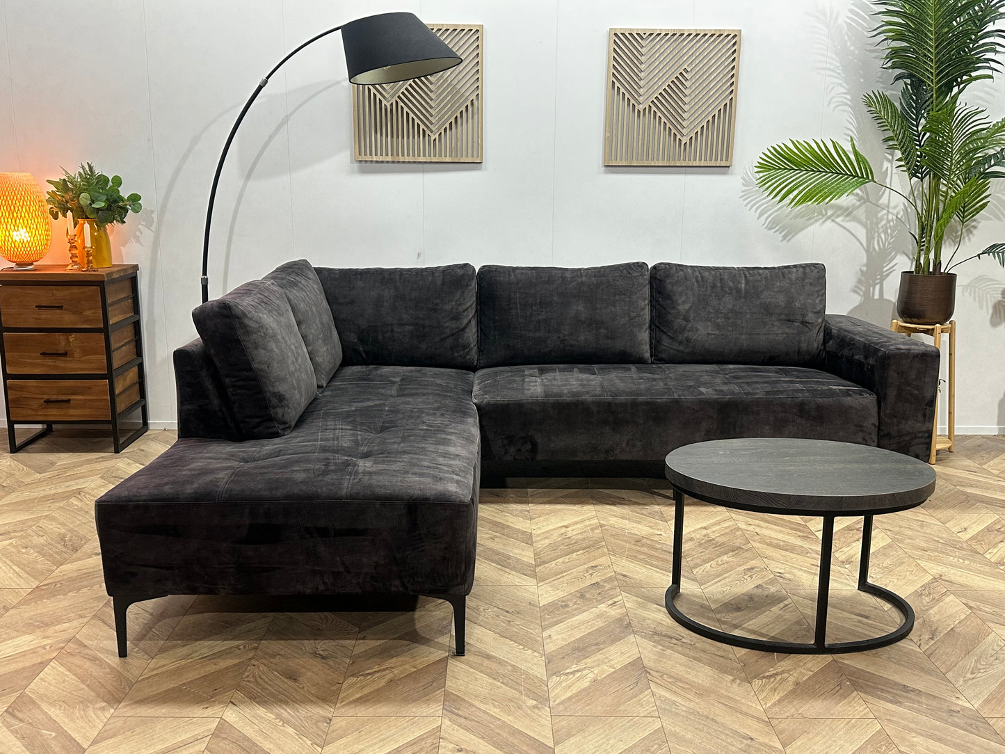 Antraciet Velvet Hoekbank ~ Losse Kussens Met Afneembare Hoezen