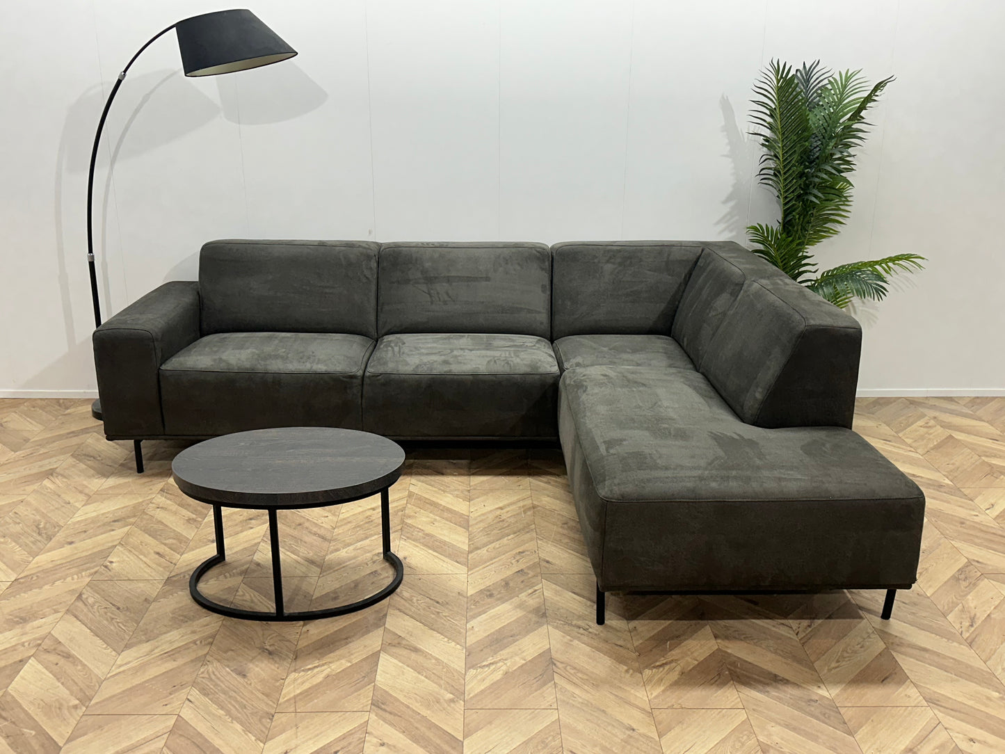 Antraciet Suède Stoffen Hoekbank ~ Vaste Kussens