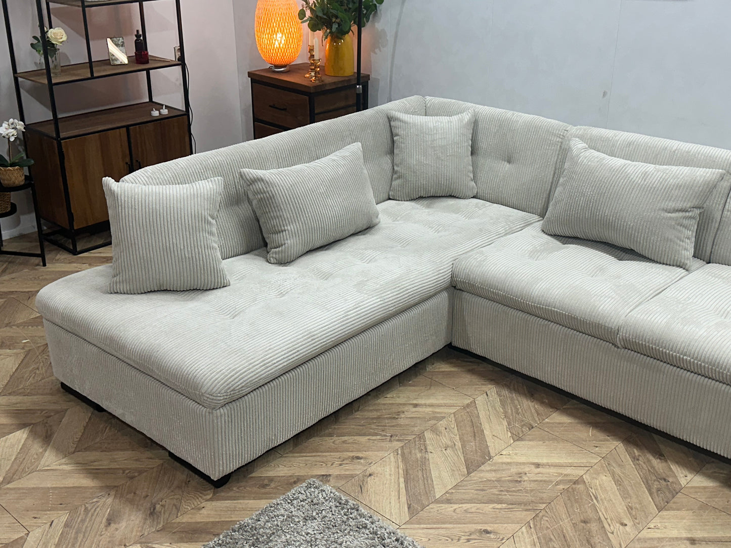 !Showroommodel! Witte Ribstof Hoekbank