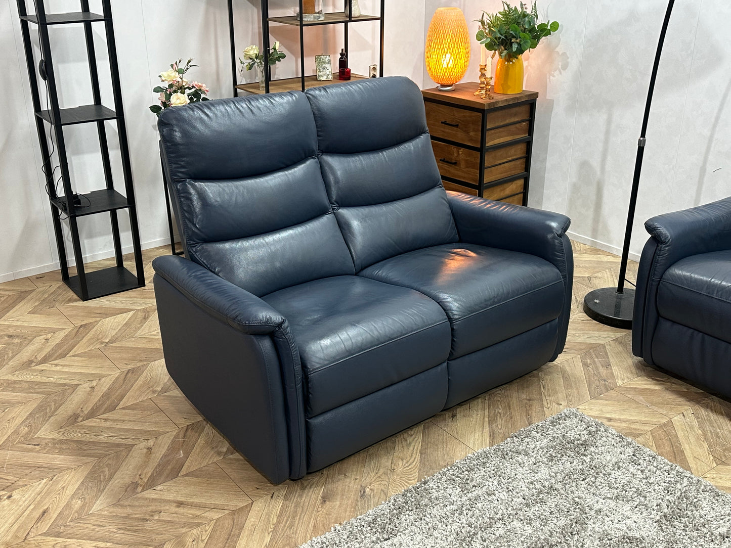 Donker Blauwe Echt Lederen Banken Set ~ Relaxfunctie