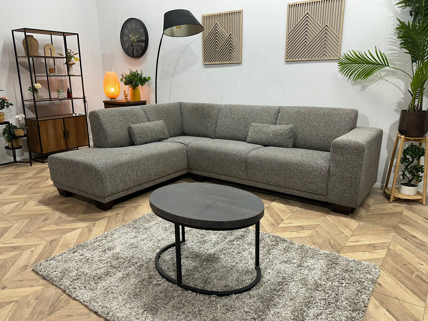 Grijze Hoekbank ~ Vaste Kussens