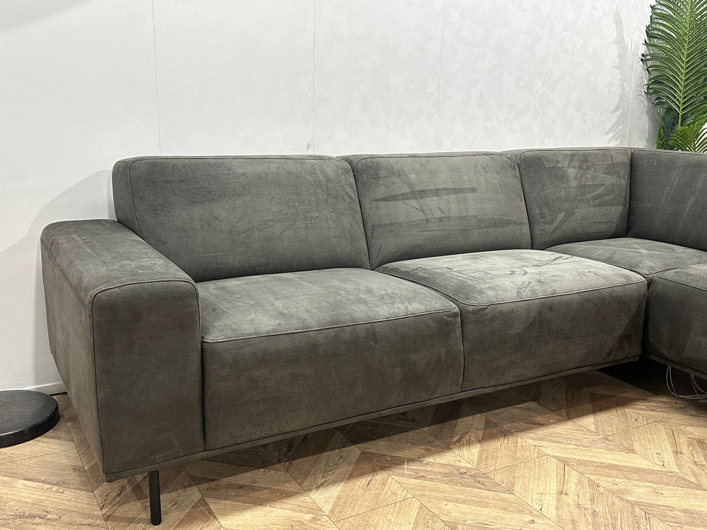 Antraciet Suède Stoffen Hoekbank ~ Vaste Kussens