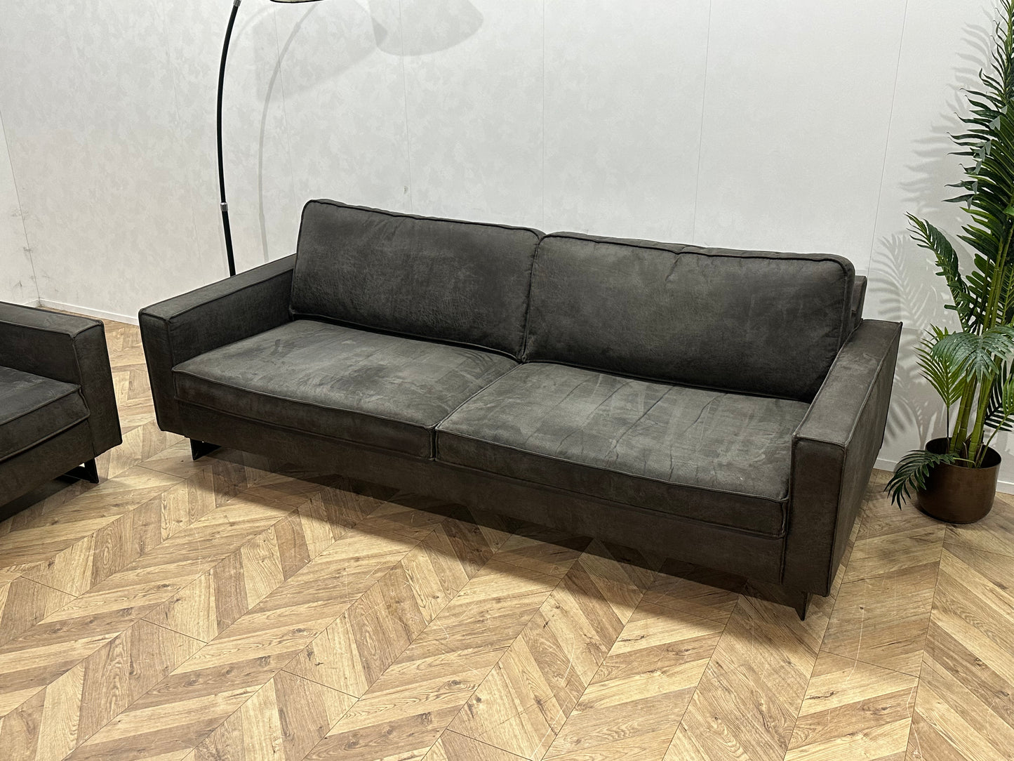 Antraciet Suède Stoffen Banken Set ~ Losse Kussens Met Afneembare Hoezen