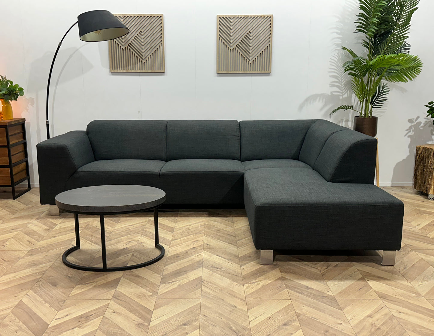 Antraciet Hoekbank ~ Vaste Kussens