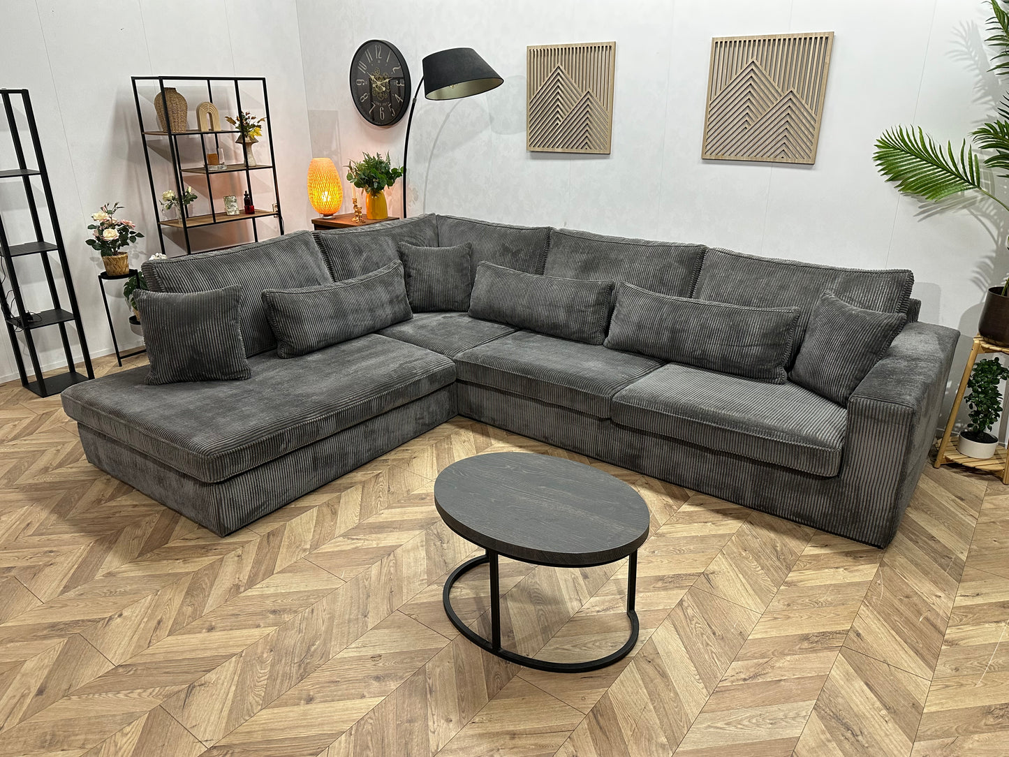 Antraciet Ribstof Hoekbank ~ Nieuwstaat