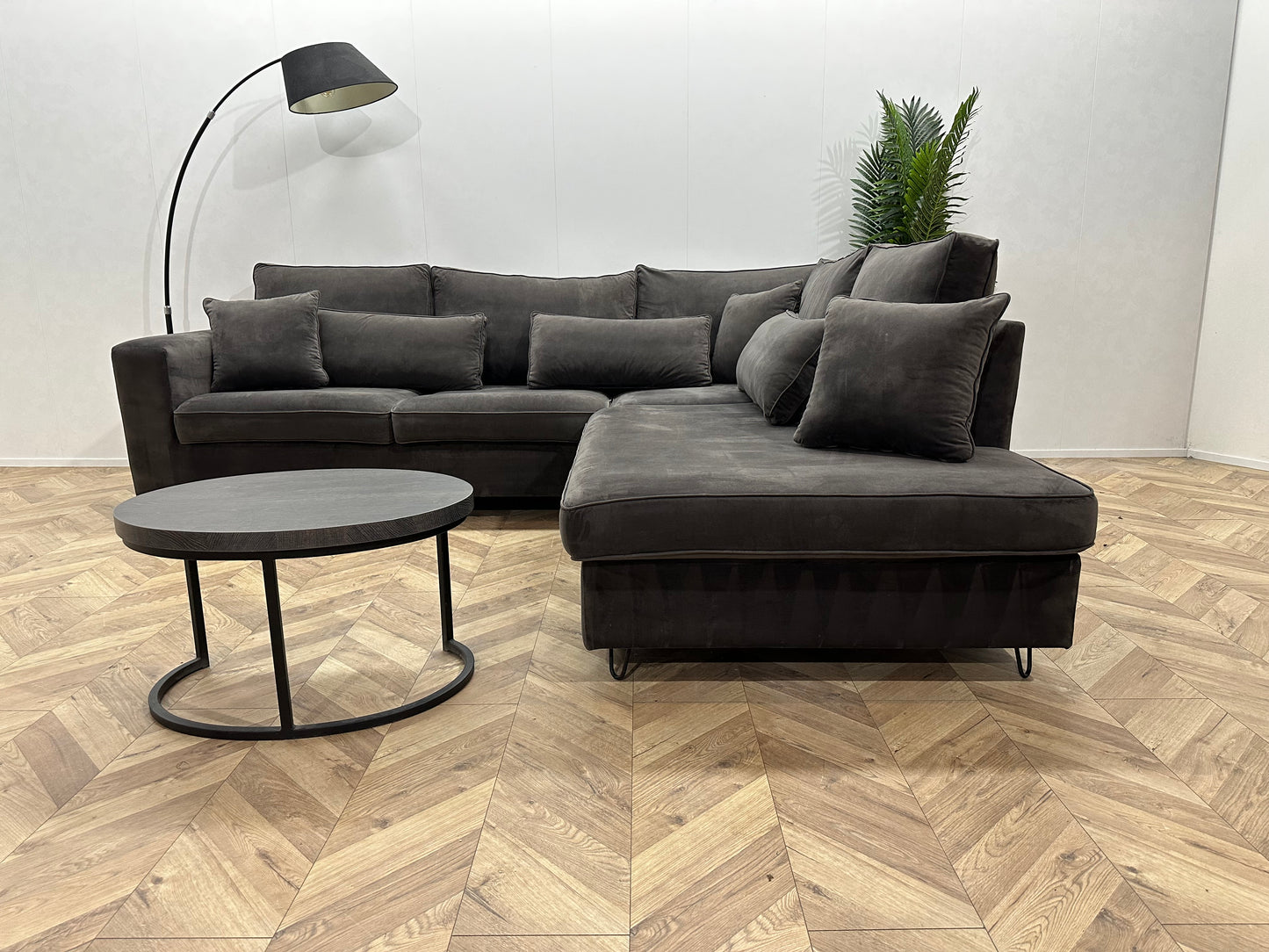 Antraciet Velvet Hoekbank ~ Nieuwstaat