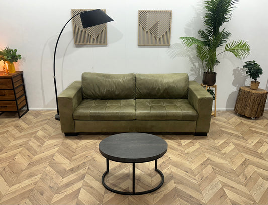 Groene Echt Lederen 2.5-Zits Bank ~ Losse Kussens Met Afneembare Hoezen