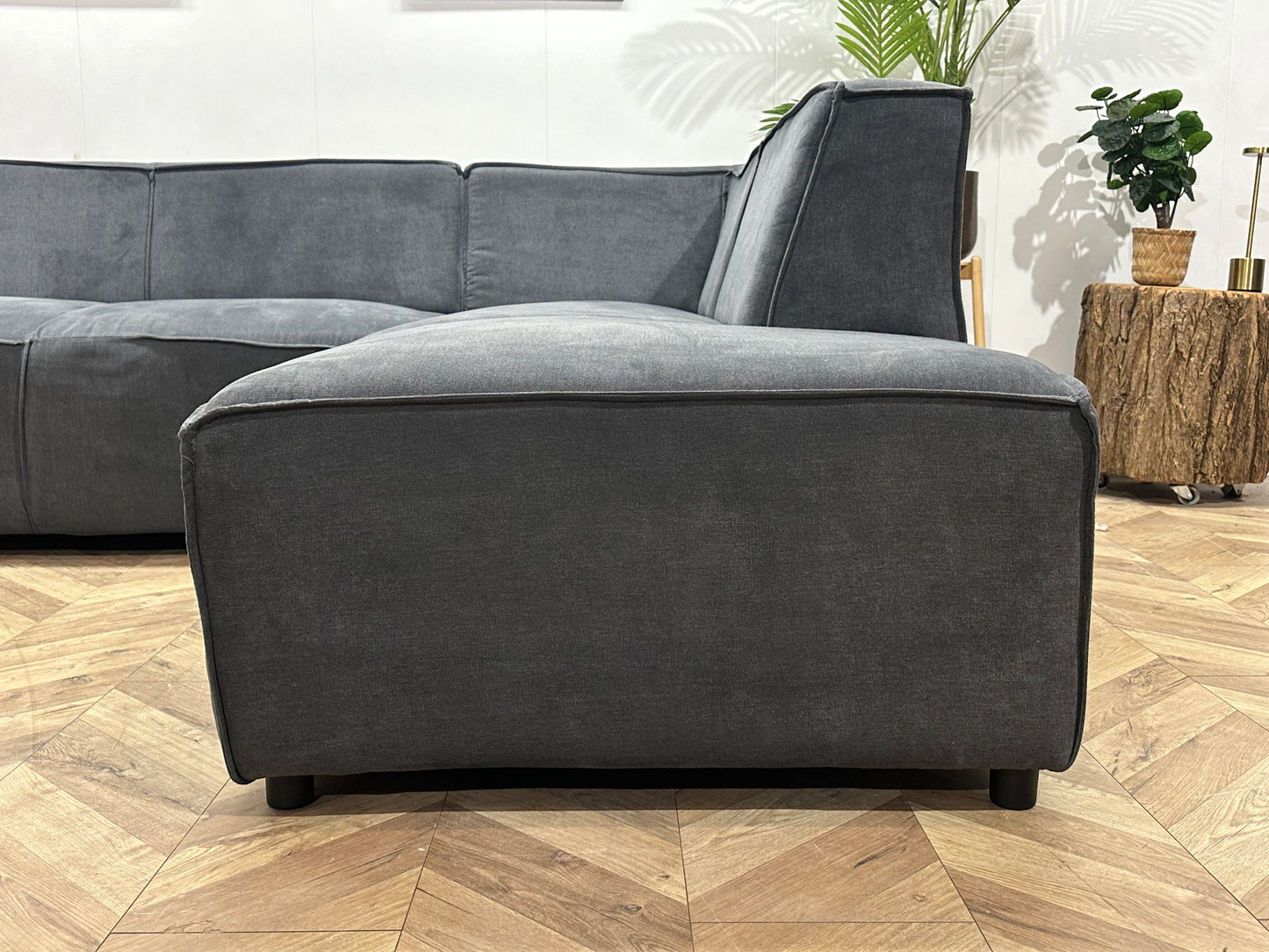 Antraciet Suède Stoffen Hoekbank ~ Vaste Kussens