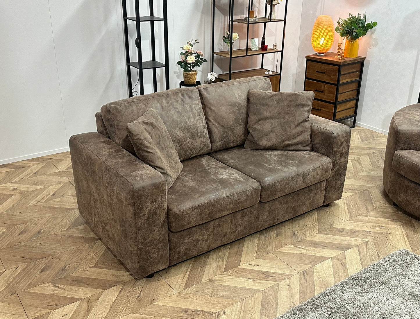 Bruine Suède Stoffen Design Banken Set ~ Losse Kussens Met Afneembare Hoezen