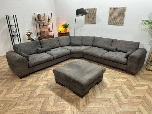 Antraciet Suède Stoffen Hoekbank Inc Hocker ~ Losse Kussens Met Afneembare Hoezen