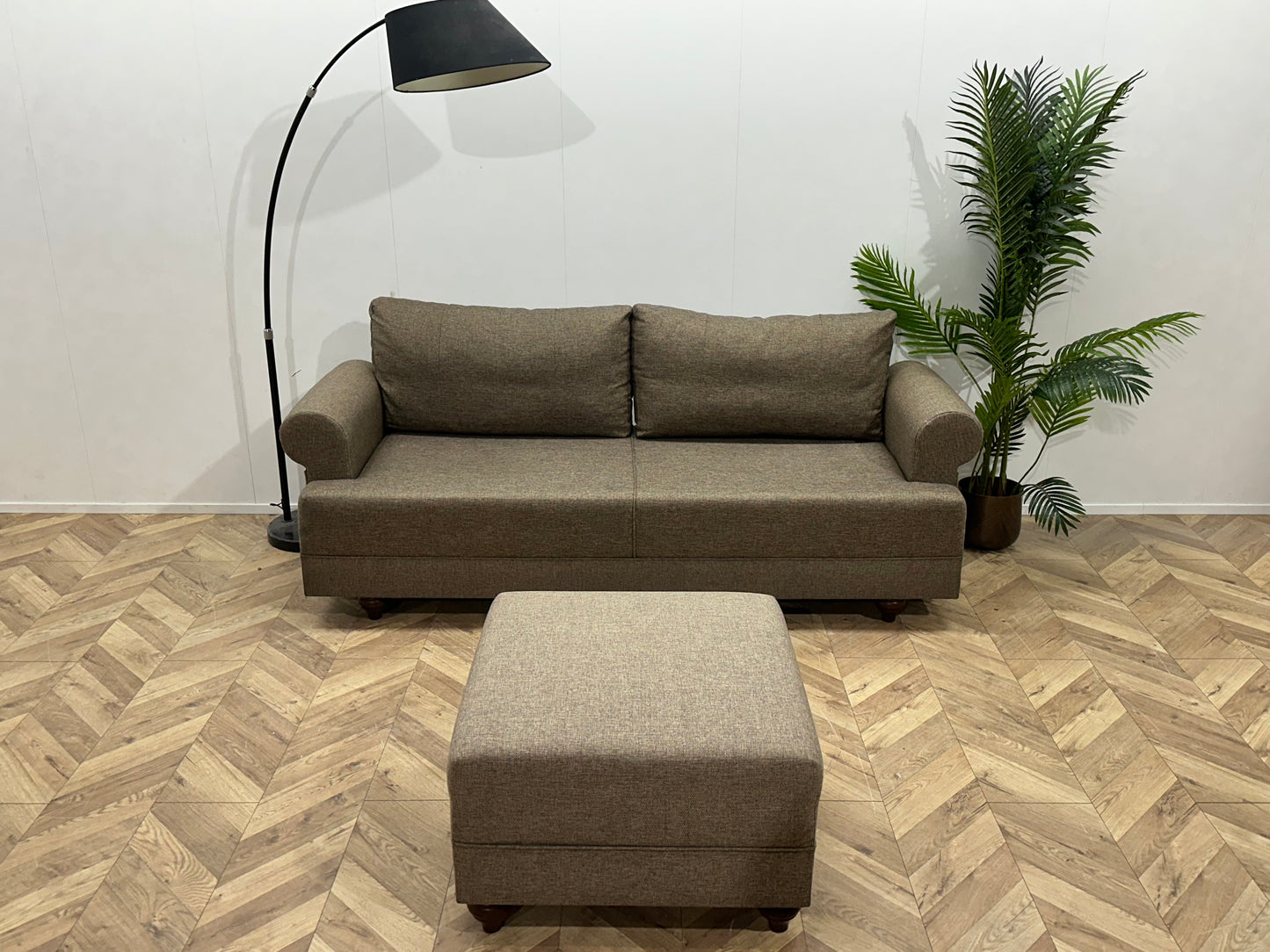 Evdebiz Beige 2.5-Zits Bank Inc Hocker ~ Losse Rugkussens Met Afneembare Hoezen