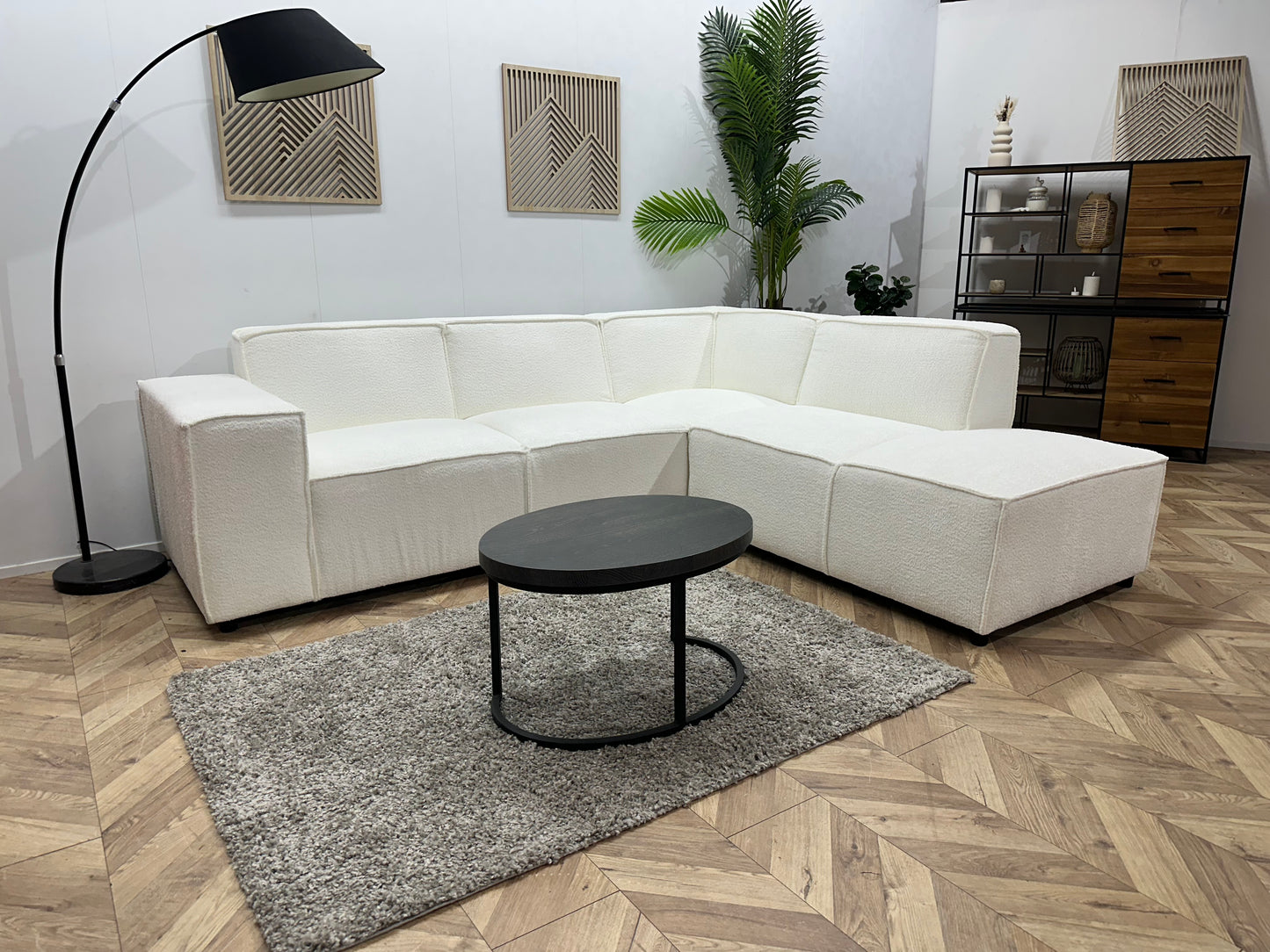 !Showroommodel! Witte Bouclé Stoffen Hoekbank