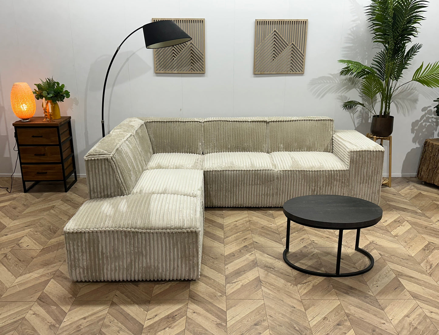 !Showroommodel! Crème Ribstof Hoekbank