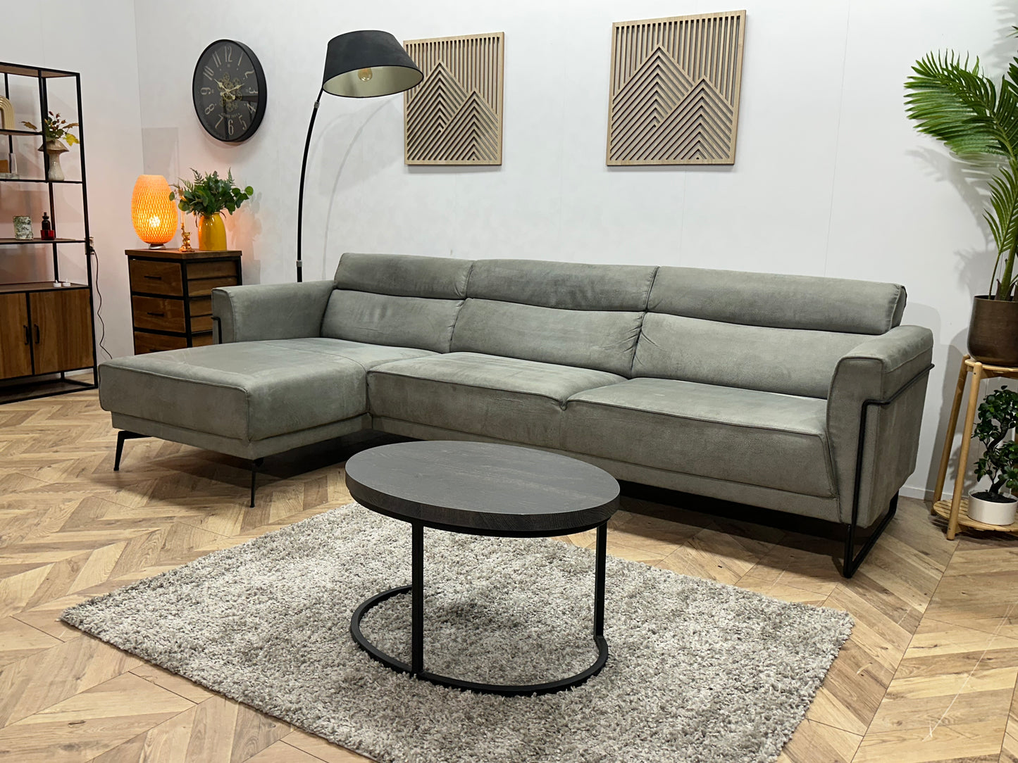 Xooon Grijze Suede Stoffen Hoekbank ~ Nieuwstaat