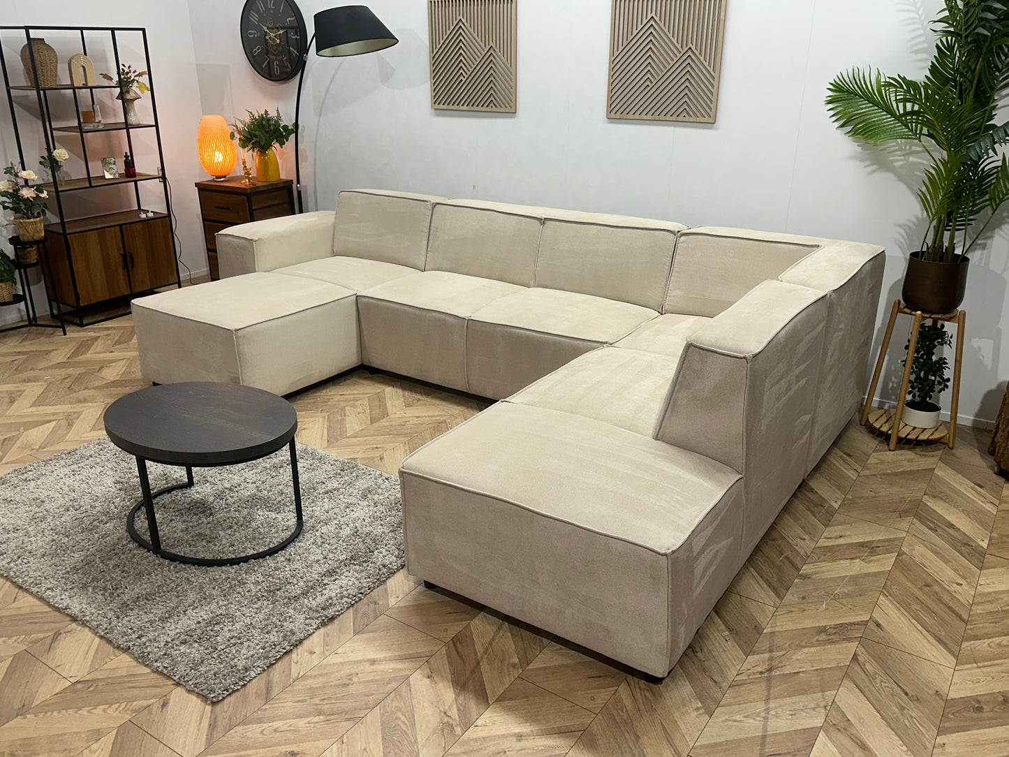 !Showroommodel! Crème Suède Stoffen U Bank