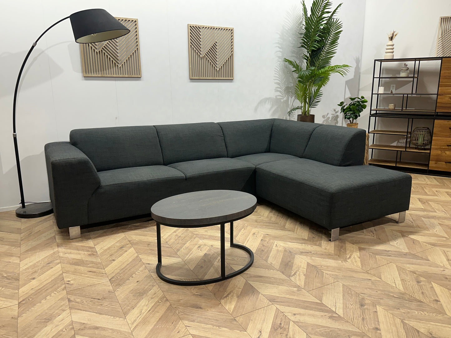 Antraciet Hoekbank ~ Vaste Kussens