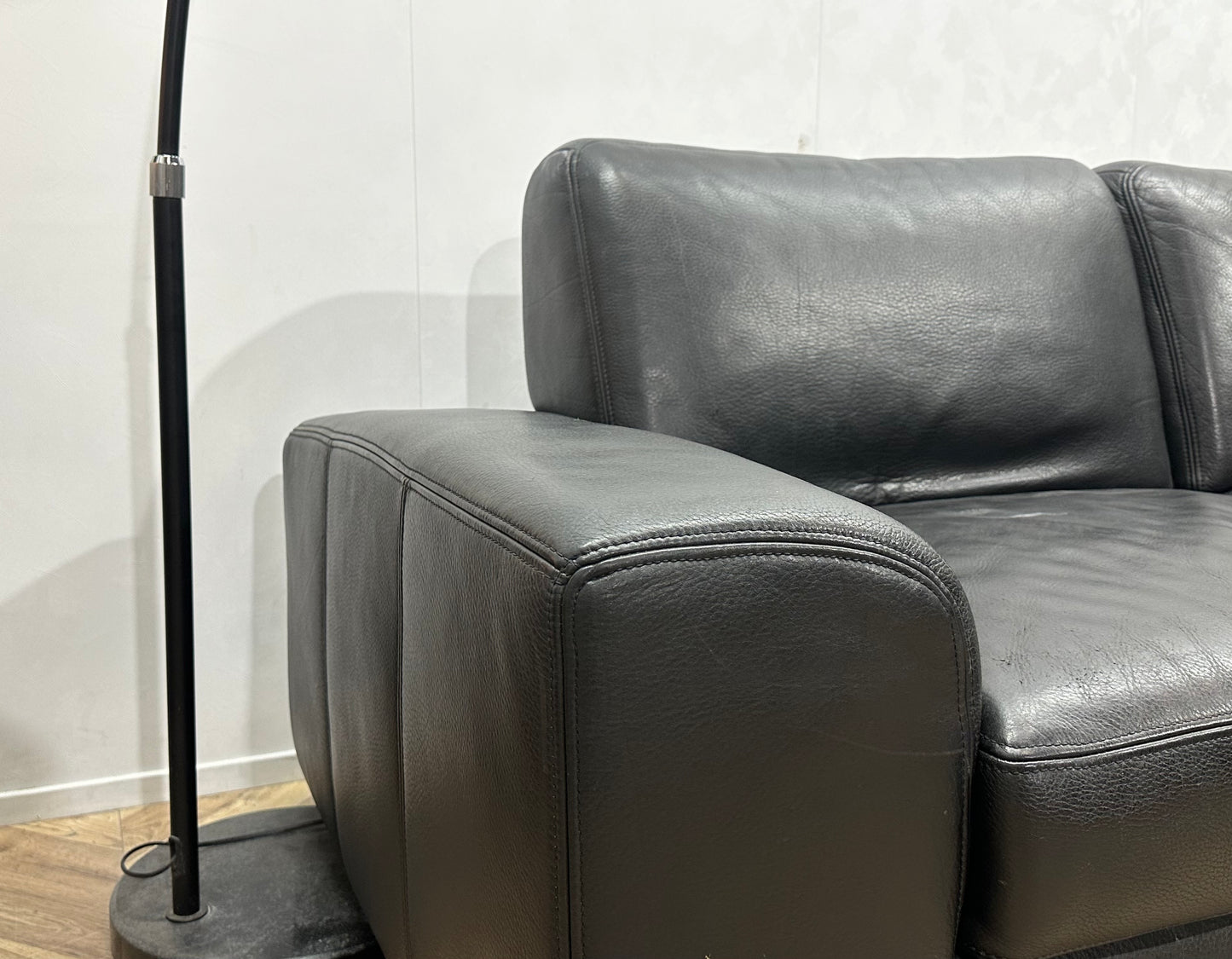 Zwart Echt Lederen Hoekbank ~ Vaste Kussens