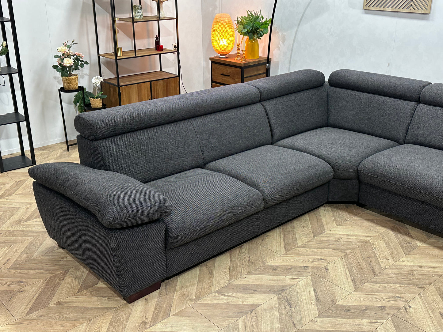 Antraciet Hoekbank ~ Verstelbare Arm/Hoofdsteunen