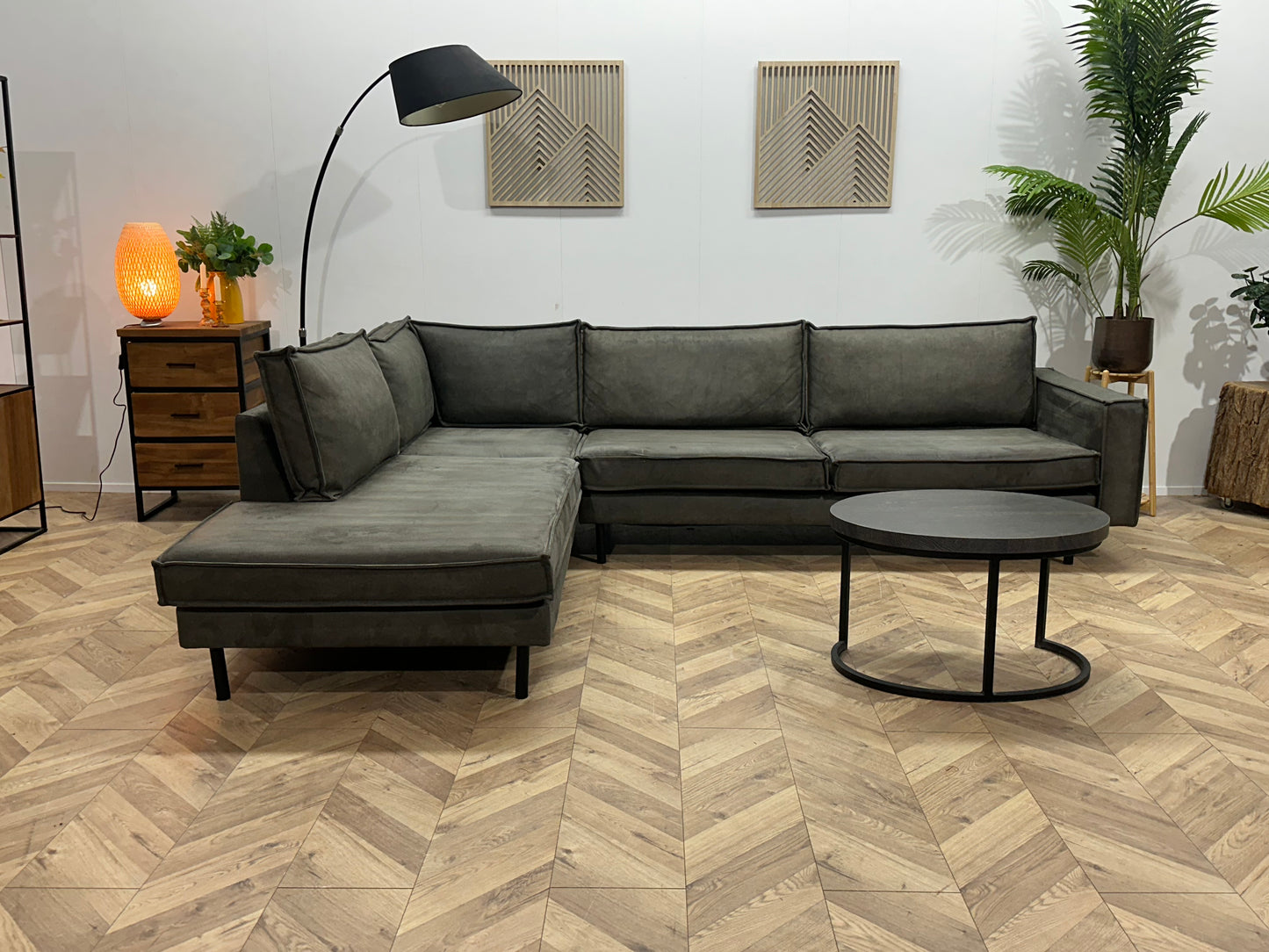 Antraciet Suède Stoffen Hoekbank ~ Losse Kussens Met Afneembare Hoezen