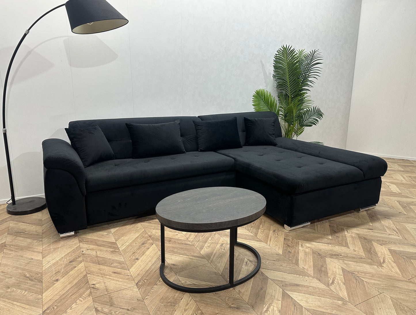 !Showroommodel! Zwart Velvet Hoekbank ~ Opbergruimte ~ Slaapfunctie