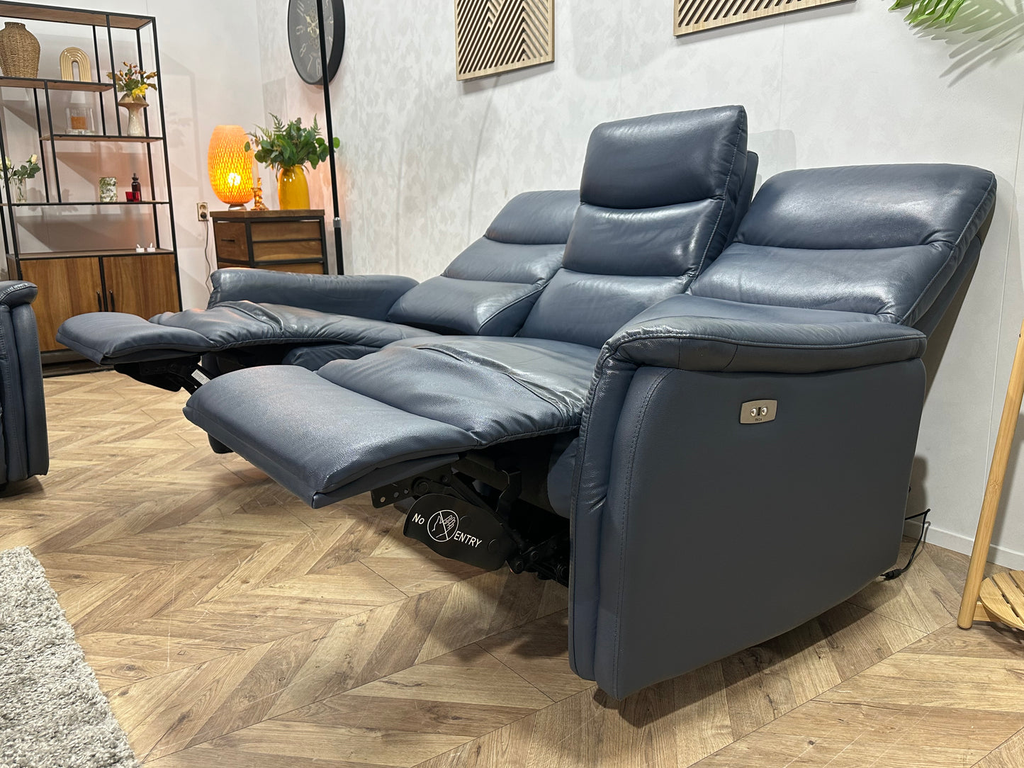 Donker Blauwe Echt Lederen Banken Set ~ Relaxfunctie