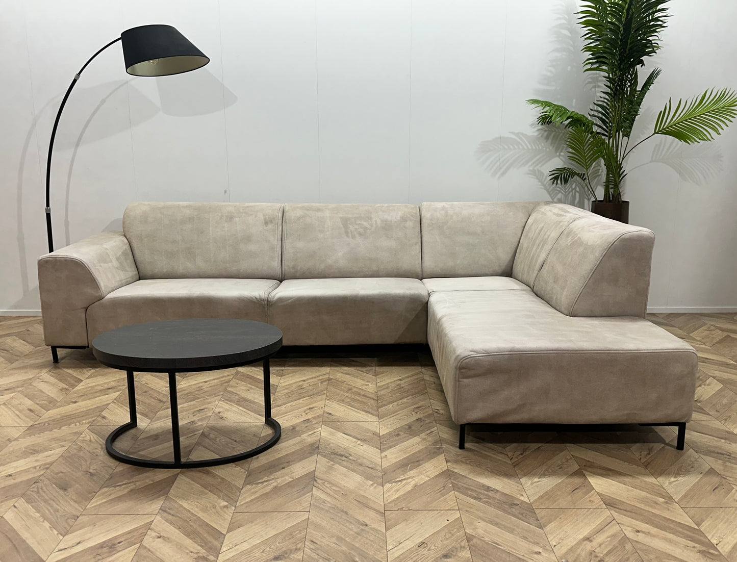 Crème Suède Stoffen Hoekbank ~ Inruilvoordeel