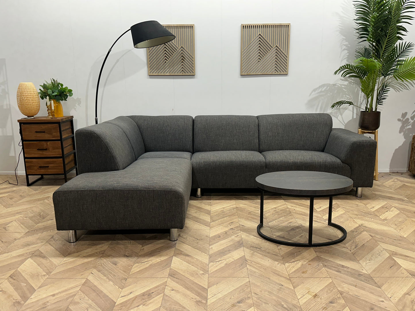 Grijze Hoekbank ~ Vaste Kussens