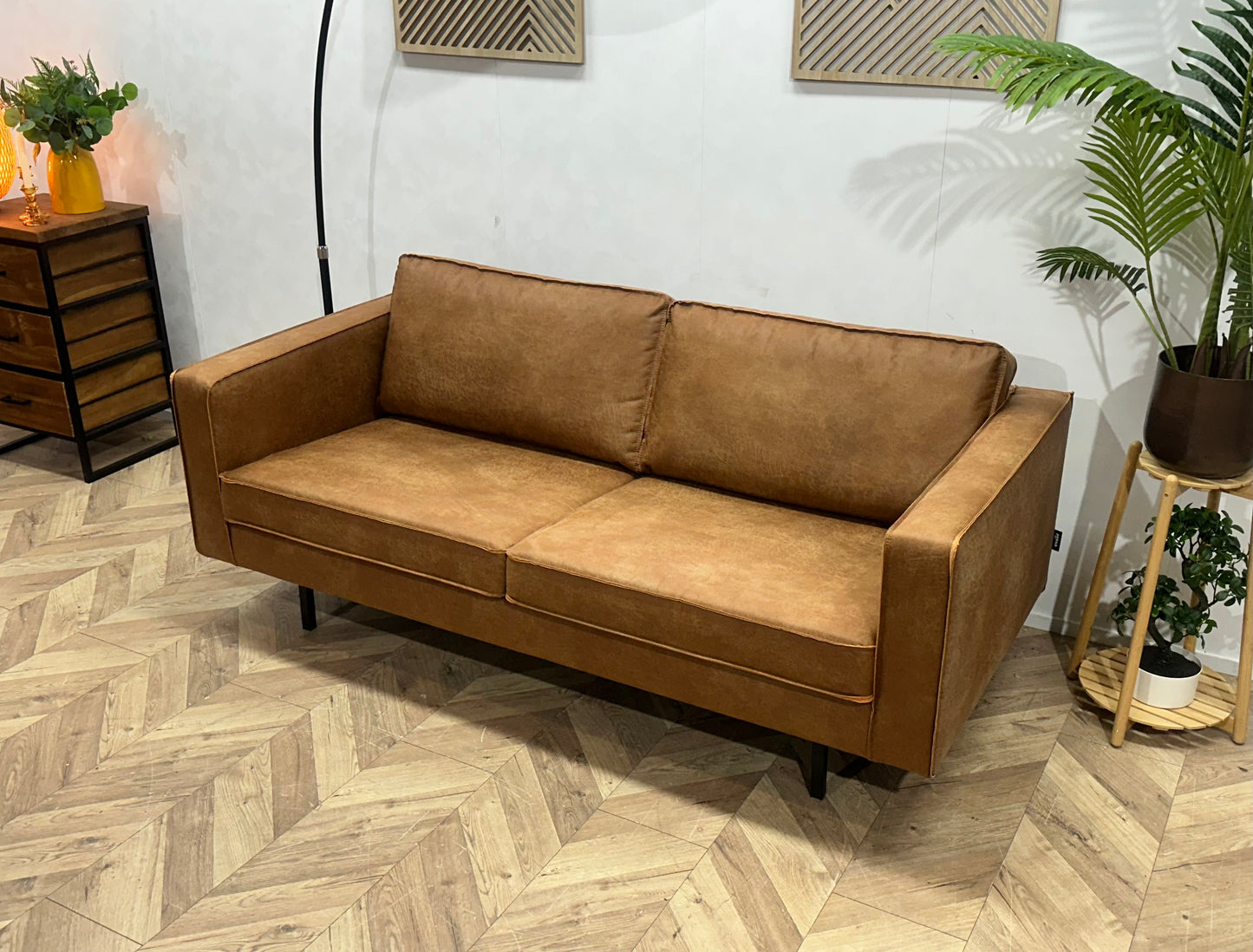 Woood Cognac Bruine Suède Lederen 2.5-Zits Bank ~ Losse Kussens Met Afneembare Hoezen