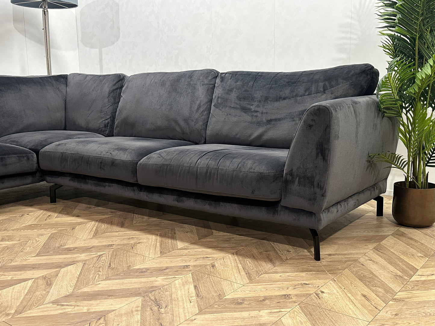 Pura Vida Blauwe Velvet Hoekbank ~ Losse Kussens Met Afneembare Hoezen