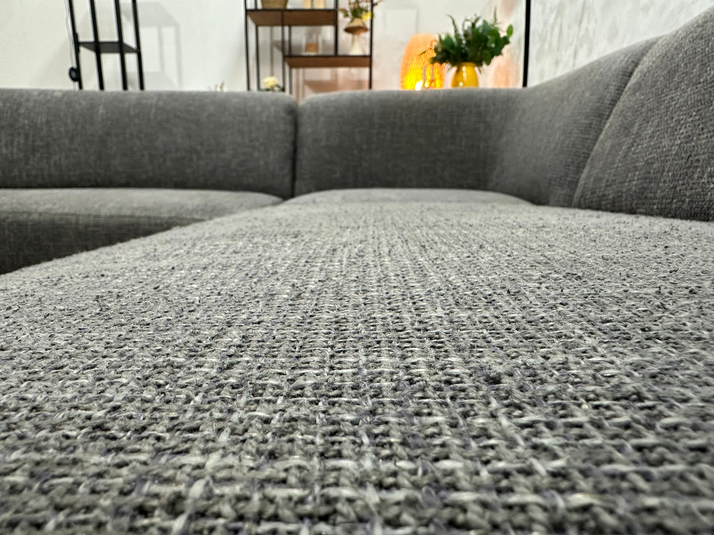 Grijze Hoekbank Inc Hocker ~ Vaste Kussens