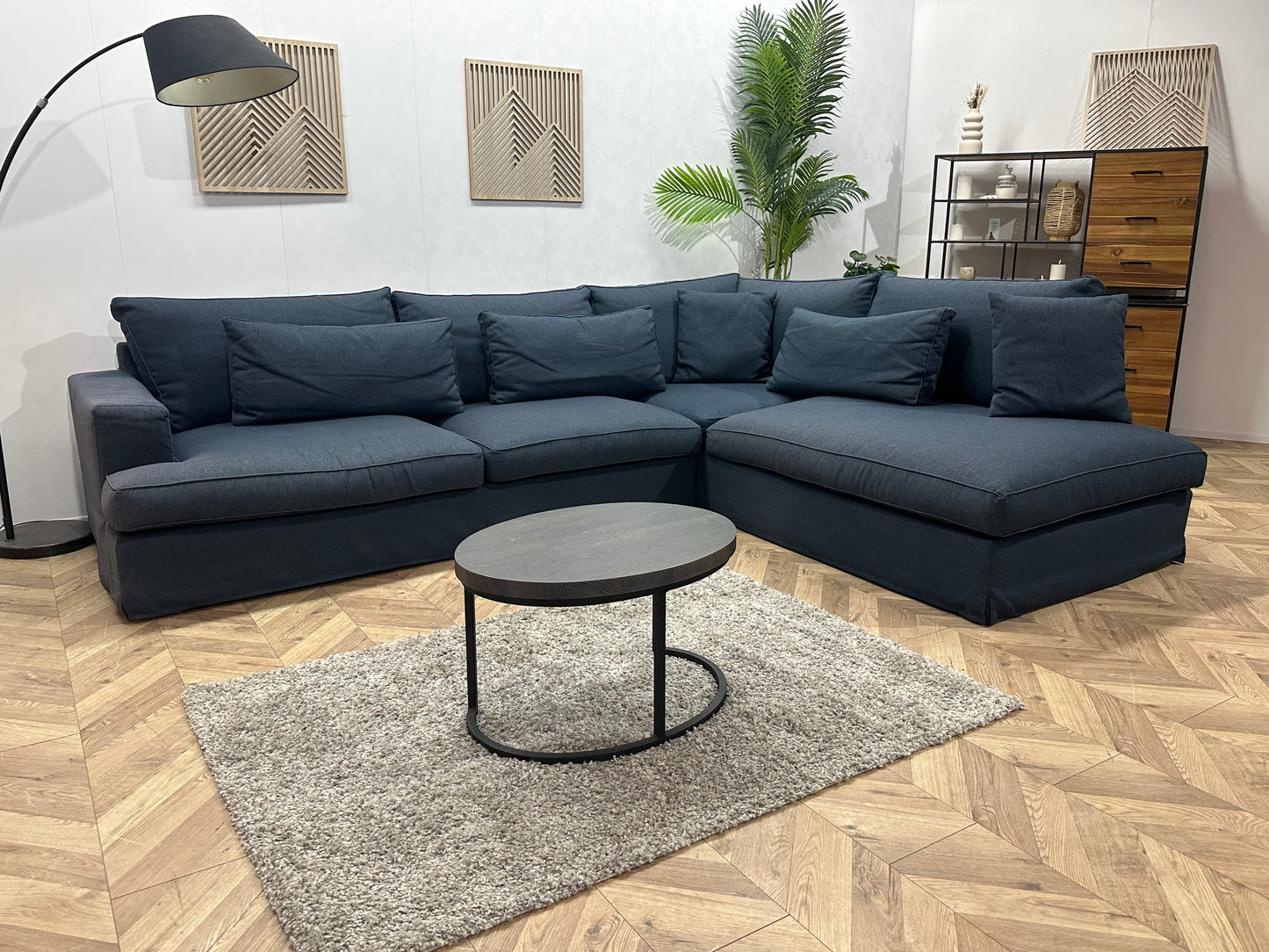 Blauwe Hoekbank ~ Losse Kussens Met Afneembare Hoezen