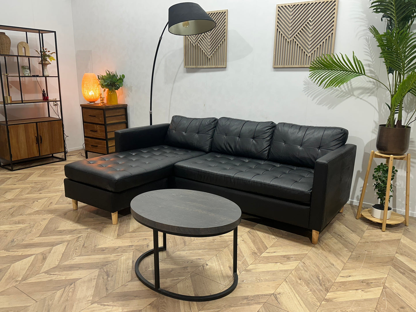 Zwart Echt Lederen Hoekbank ~ Losse Kussens Met Afneembare Hoezen