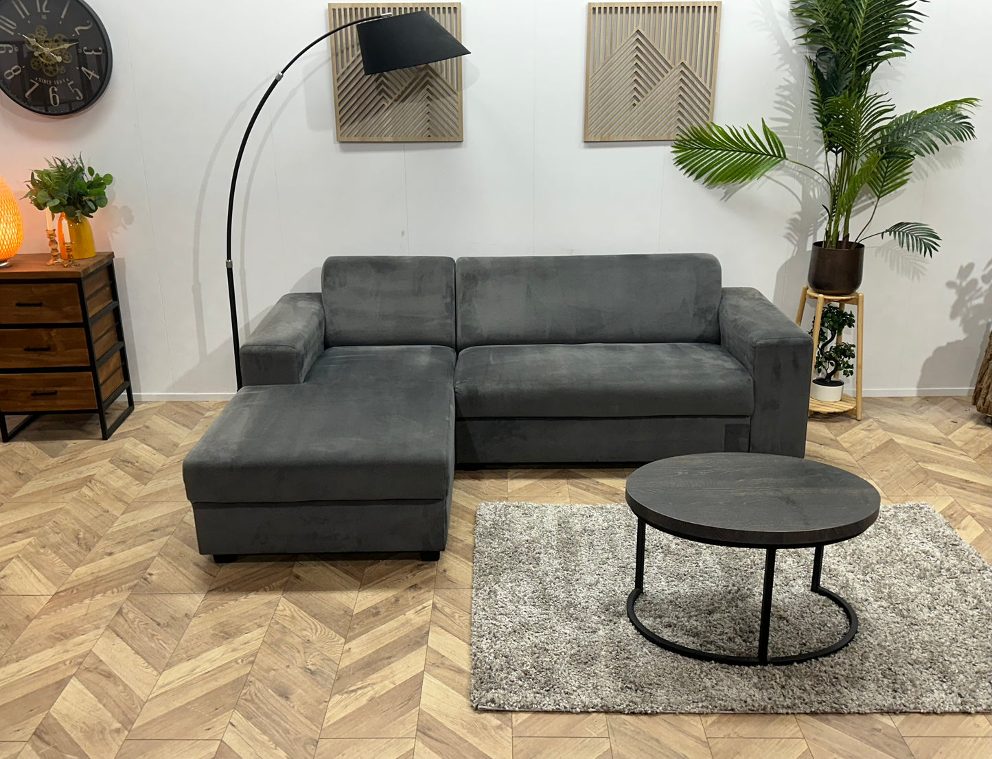 Antraciet Velvet Hoekbank ~ Vaste Kussens