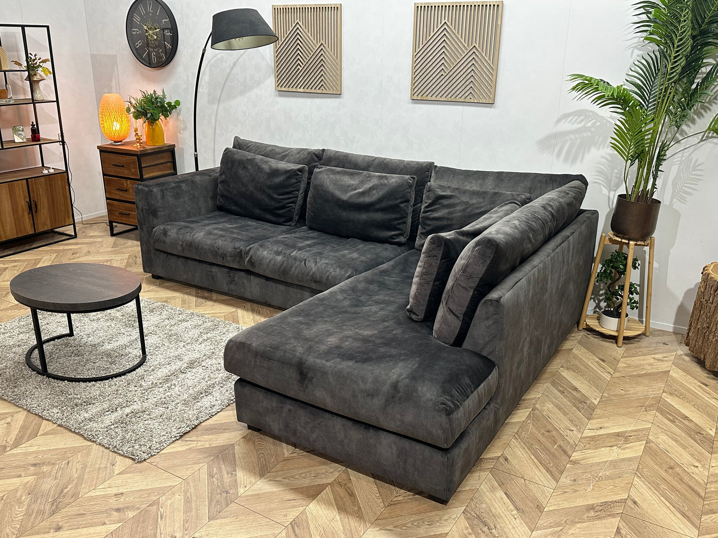 Antraciet Velvet Hoekbank ~ Losse Kussens Met Afneembare Hoezen