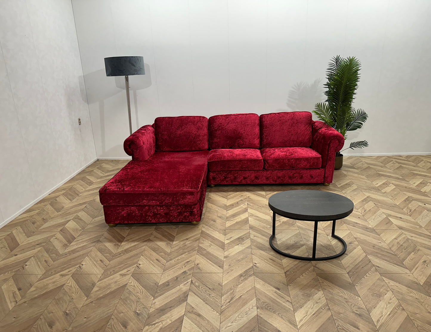 Rode/Roze Velvet Hoekbank ~ Losse Kussens Met Afneembare Hoezen